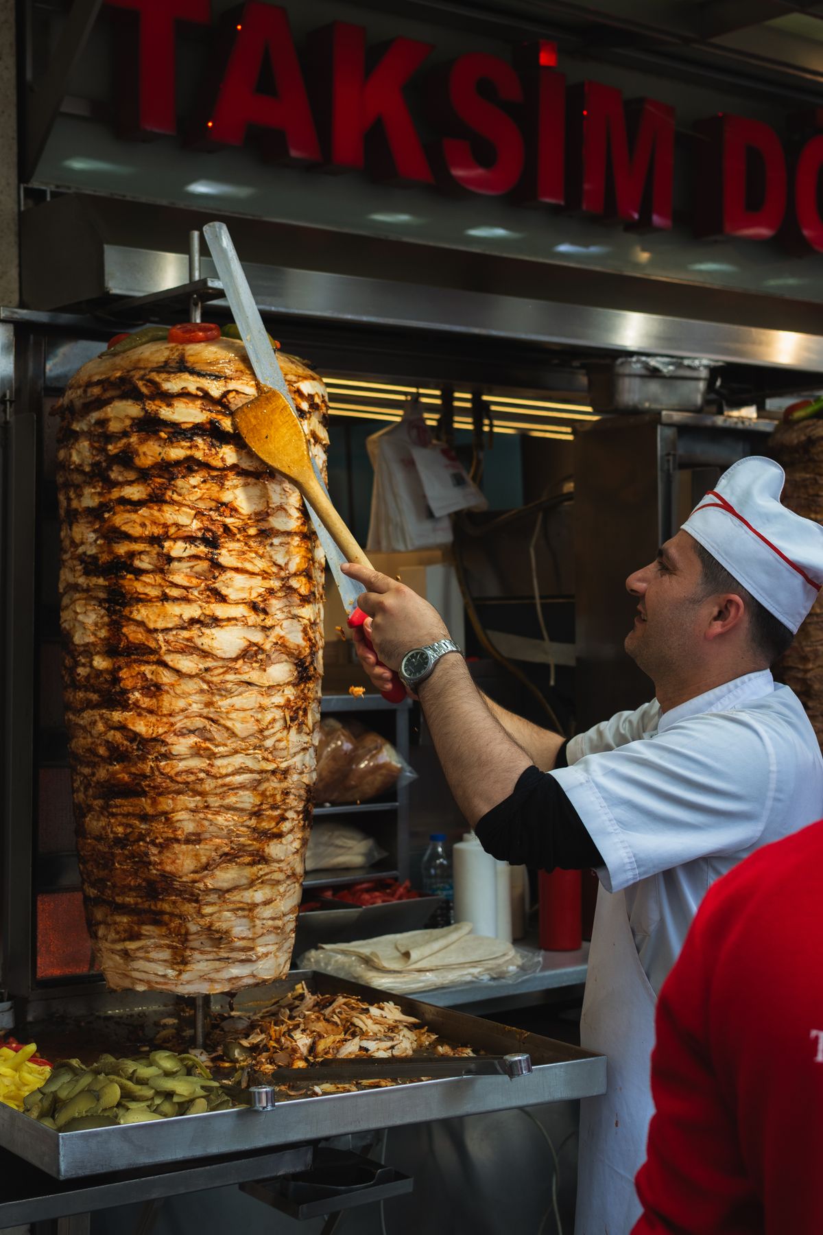 Döner being carved fresh from the spit