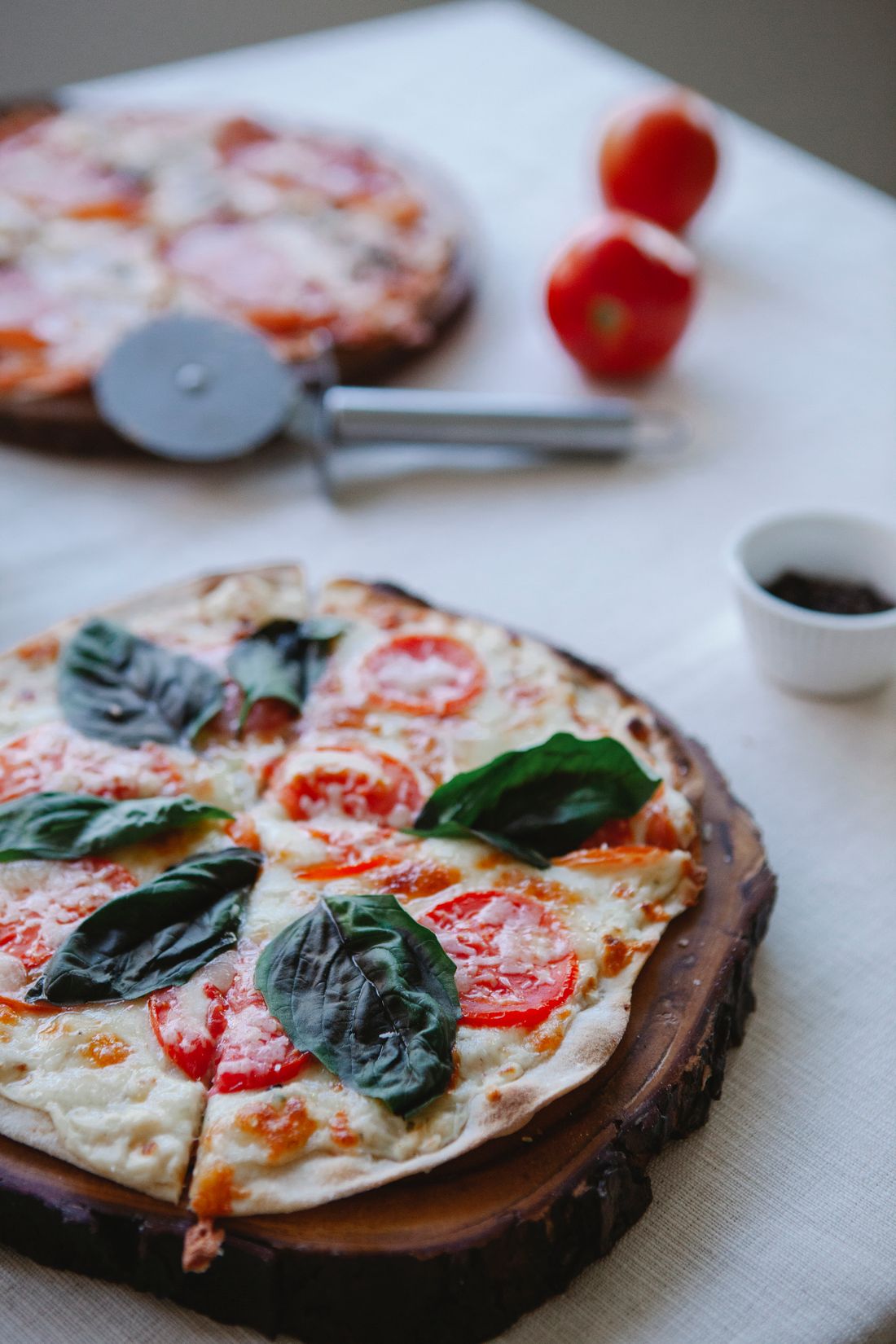 Margherita pizza with fior di latte and fresh basil