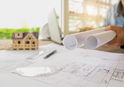 Blueprint with a house model