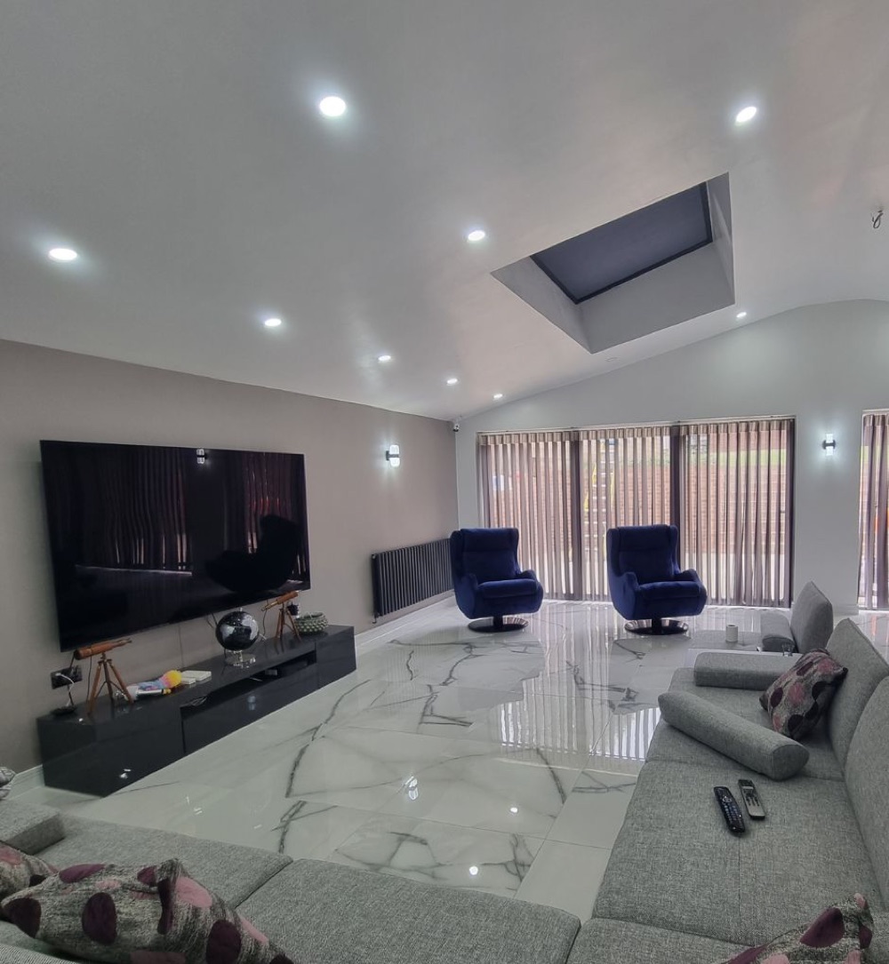 Modern living room with window shades