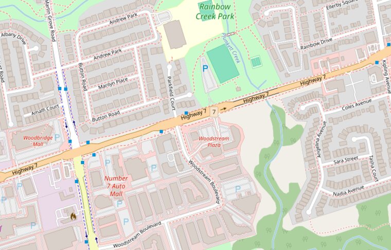 Map showing Paradise Shawarma at 5451 Highway 7, Woodbridge