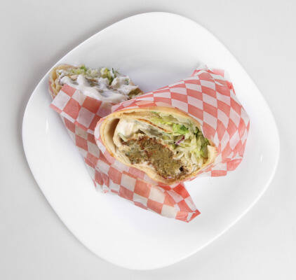Falafel wrap in checkered paper